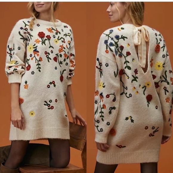 Anthropologie Dresses & Skirts - Anthropologie Acrylic and Alpaca Embroidered Warm Fall Sweater Dress